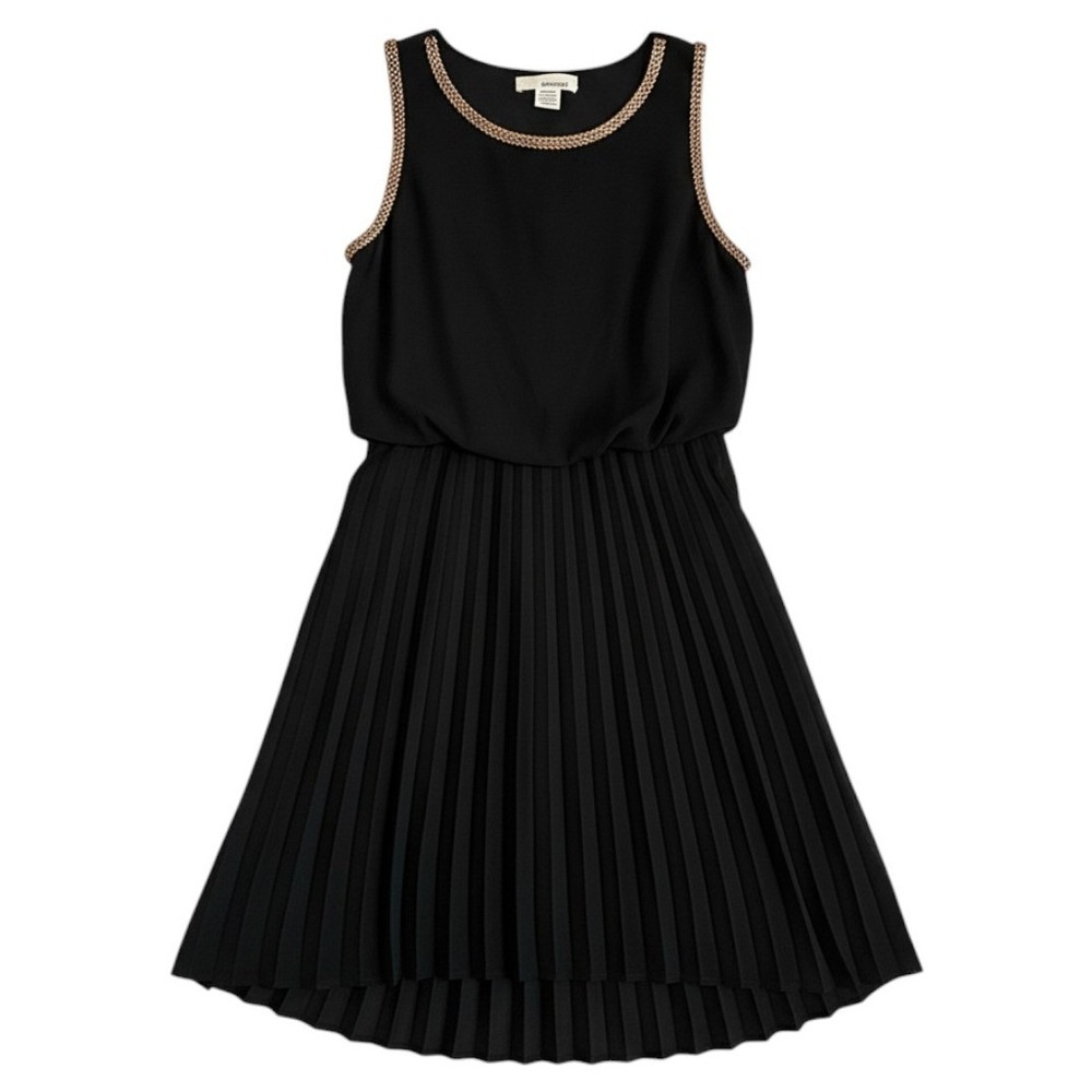 Sans Souci Dress Black Chain Trim Pleated High Low Sleeveless Party M Womens